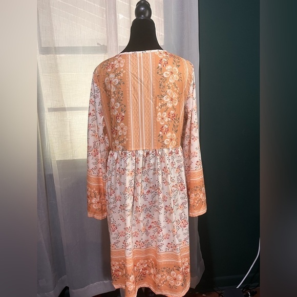 Women Orange Floral Bohemian Style Short Dress Size M - Picture 4 of 4